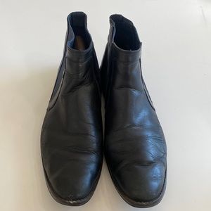 Hush Puppies Leather Chelsea Boots Mens Size 11 Slip On Black Biker Ankle Shoes